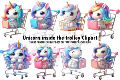 Watercolor Unicorn inside the trolley Clipart Sublimation Rupkotha 