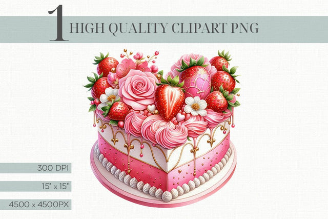 Watercolor Valentine Cake Clipart Illustration Sublimation BijouBay 