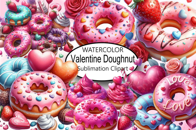 Watercolor Valentine Doughnut Clipart Sublimation SVGArt 