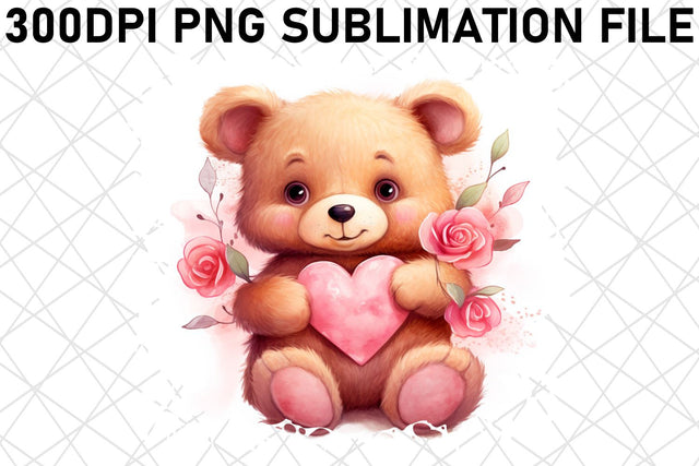 Watercolor Valentine's Bear Sublimation - Heartfelt PNG Sublimation afrosvg 