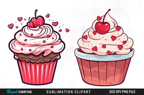 Watercolor Valentine's Cake Cup Clipart Bundle Sublimation Regulrcrative 