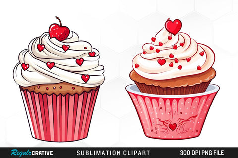 Watercolor Valentine's Cake Cup Clipart Bundle Sublimation Regulrcrative 