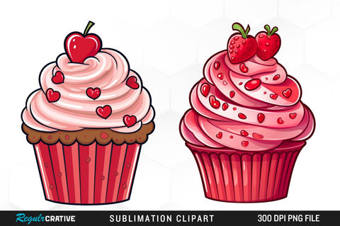 Watercolor Valentine's Cake Cup Clipart Bundle Sublimation Regulrcrative 