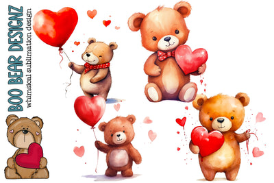 Watercolor Valentines Day Bear Clipart Sublimation Boo Bear Designz 