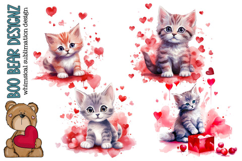 Watercolor Valentines Day Cat Clipart Sublimation Boo Bear Designz 