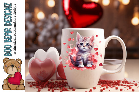 Watercolor Valentines Day Cat Clipart Sublimation Boo Bear Designz 