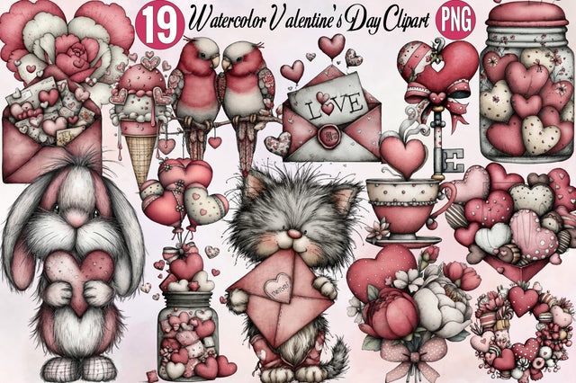 Watercolor Valentine's Day Clipart Bundle Sublimation SVGArt 