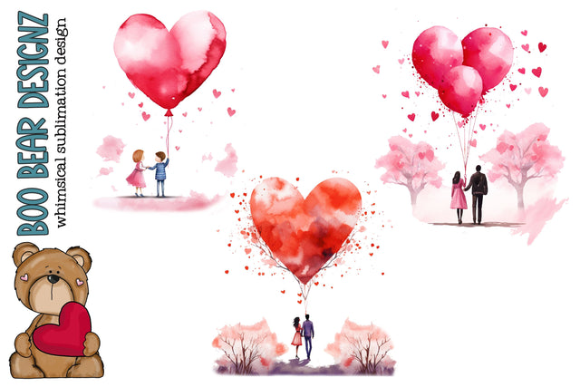 Watercolor Valentines Day Clipart Sublimation Boo Bear Designz 