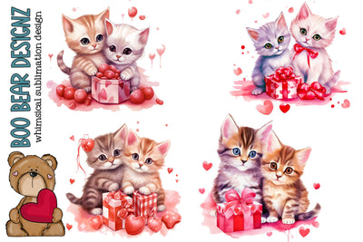 Watercolor Valentines Day Kitten Clipart Sublimation Boo Bear Designz 