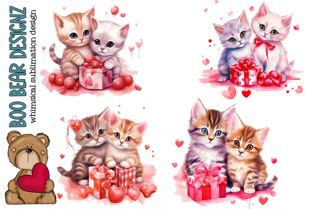Watercolor Valentines Day Kitten Clipart Sublimation Boo Bear Designz 