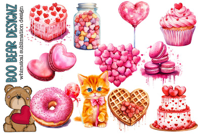 Watercolor Valentines day sweet Clipart Sublimation Boo Bear Designz 