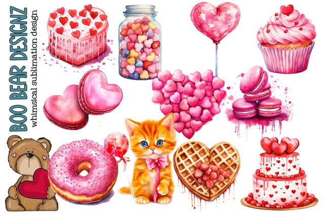 Watercolor Valentines day sweet Clipart Sublimation Boo Bear Designz 