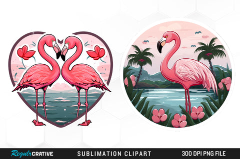Watercolor Valentines Flamingo Clipart Bundle Sublimation Regulrcrative 