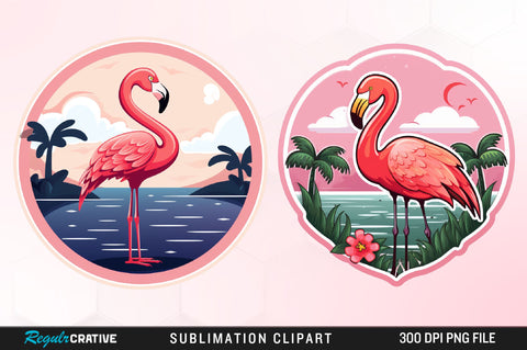 Watercolor Valentines Flamingo Clipart Bundle Sublimation Regulrcrative 