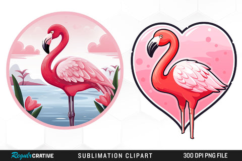 Watercolor Valentines Flamingo Clipart Bundle Sublimation Regulrcrative 