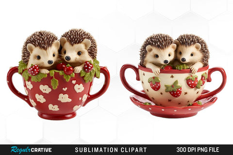 Watercolor Valentines Hedgehog Collection Clipart Bundle Sublimation Regulrcrative 