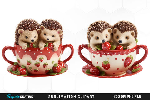 Watercolor Valentines Hedgehog Collection Clipart Bundle Sublimation Regulrcrative 
