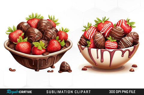 Watercolor Valentines Sweet Strawberry Clipart Bundle Sublimation Regulrcrative 