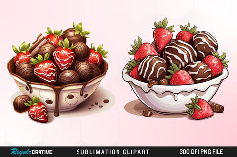 Watercolor Valentines Sweet Strawberry Clipart Bundle Sublimation Regulrcrative 
