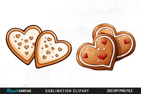 Watercolor Valentines Two Heart Shaped Cookies Clipart Bundle Sublimation Regulrcrative 