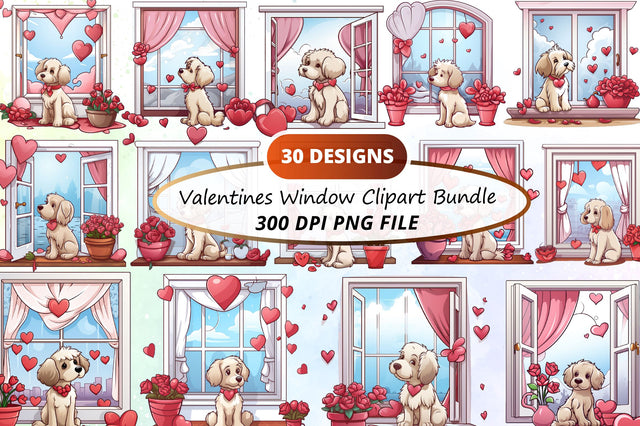 Watercolor Valentines Window Collection Clipart Bundle Sublimation Regulrcrative 