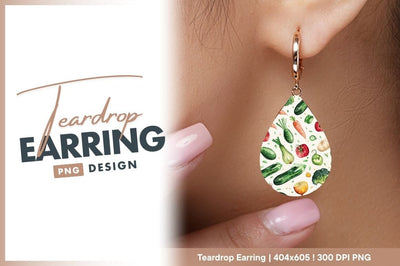 Watercolor vegetables pattern teardrop earring png Sublimation Regulrcrative 