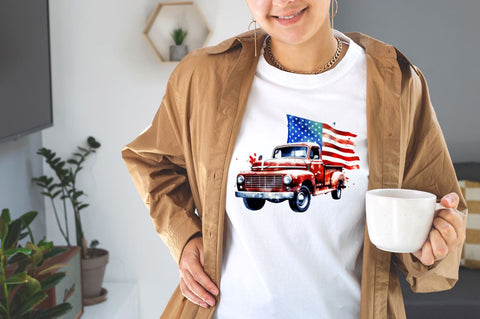 Watercolor Vehicle American Flag for 4th of July Clipart Bundle Sublimation Designangry 