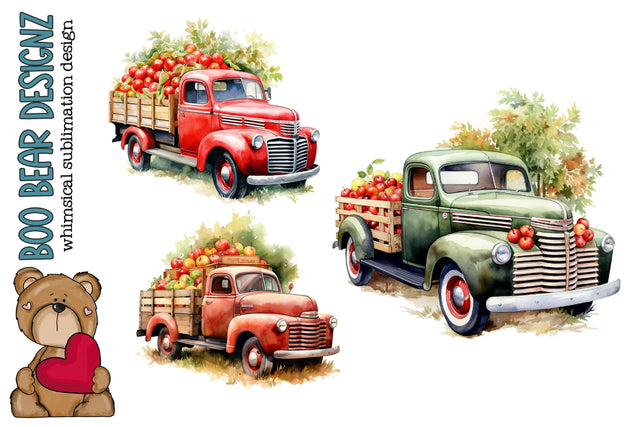 Watercolor Vintage Apple Truck Clipart Sublimation Boo Bear Designz 