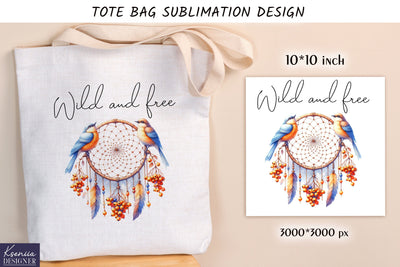 Watercolor vintage dream catcher. Tote bag design Sublimation Kseniia designer 