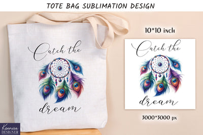 Watercolor vintage dream catcher. Tote bag design Sublimation Kseniia designer 