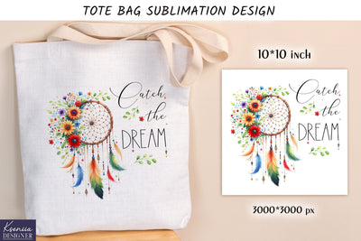 Watercolor vintage dream catcher. Tote bag design Sublimation Kseniia designer 