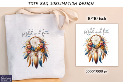 Watercolor vintage dream catcher. Tote bag design Sublimation Kseniia designer 