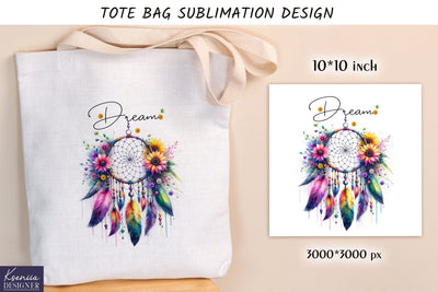 Watercolor vintage dream catcher. Tote bag design Sublimation Kseniia designer 