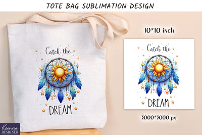 Watercolor vintage dream catcher. Tote bag design Sublimation Kseniia designer 
