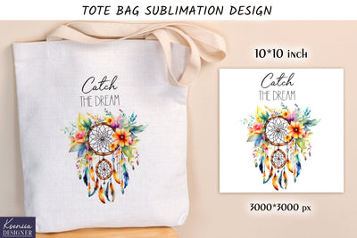 Watercolor vintage dream catcher. Tote bag design Sublimation Kseniia designer 