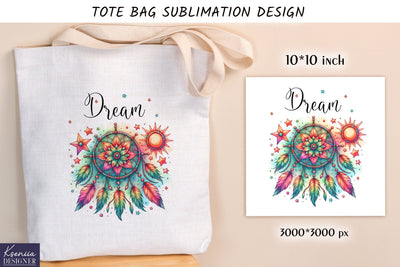 Watercolor vintage dream catcher. Tote bag design Sublimation Kseniia designer 
