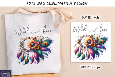 Watercolor vintage dream catcher. Tote bag design Sublimation Kseniia designer 