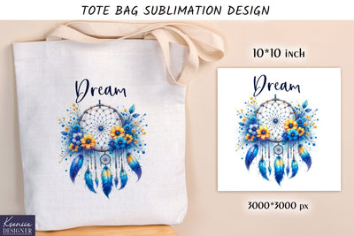 Watercolor vintage dream catcher. Tote bag design Sublimation Kseniia designer 