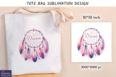 Watercolor vintage dream catcher. Tote bag design Sublimation Kseniia designer 