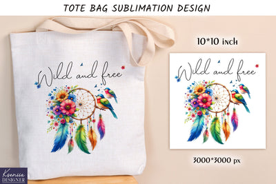 Watercolor vintage dream catcher. Tote bag design Sublimation Kseniia designer 