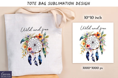 Watercolor vintage dream catcher. Tote bag design Sublimation Kseniia designer 