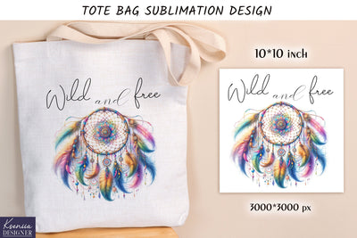 Watercolor vintage dream catcher. Tote bag design Sublimation Kseniia designer 
