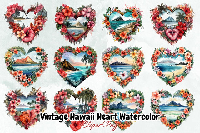 Watercolor Vintage Hawaii Heart Bundle Sublimation Designangry 