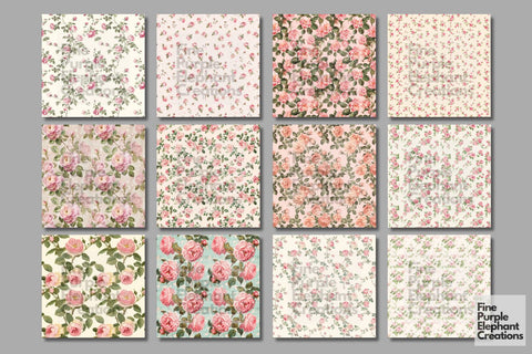 Watercolor Vintage Pink Roses Flower Floral Pattern Paper Digital Pattern Fine Purple Elephant Creations 