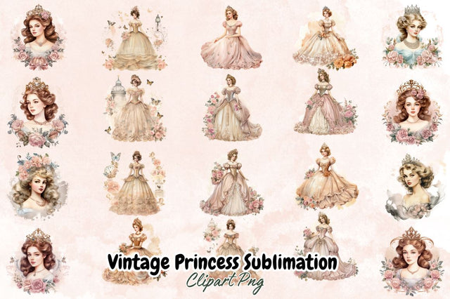 Watercolor Vintage Princess Sublimation Clipart Bundle Sublimation Designangry 