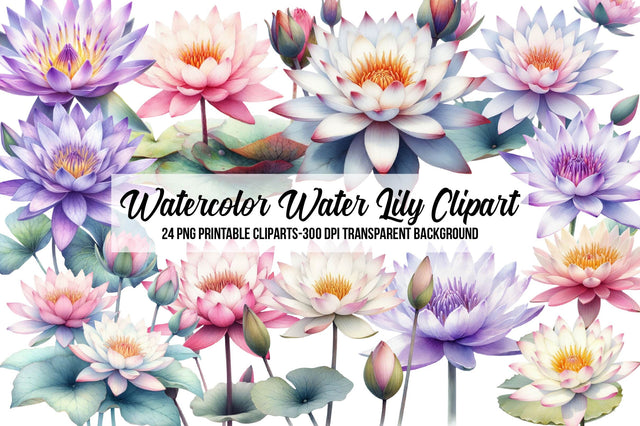 Watercolor Water Lily Clipart Sublimation Rupkotha 