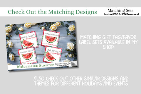 Watercolor Watermelon Fruit Printable Treat Bag Topper Card - Favor End School Digital Pattern Fine Purple Elephant Creations 