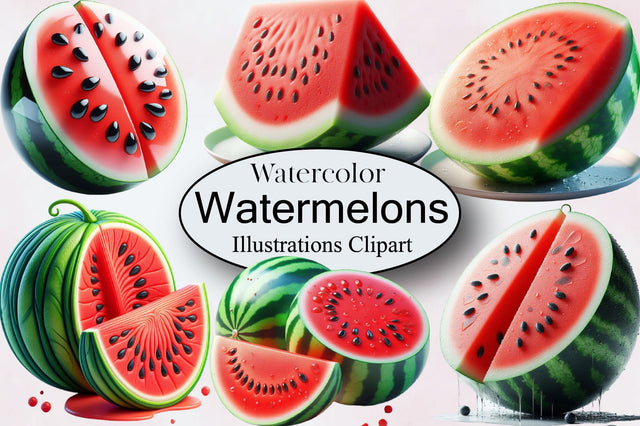 Watercolor Watermelons Clipart Bundle Sublimation SVGArt 