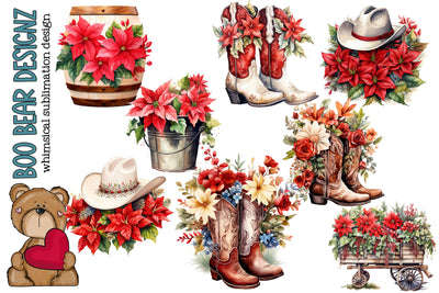 Watercolor Western Christmas Clipart bundle Sublimation Boo Bear Designz 