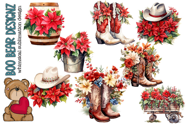 Watercolor Western Christmas Clipart bundle Sublimation Boo Bear Designz 